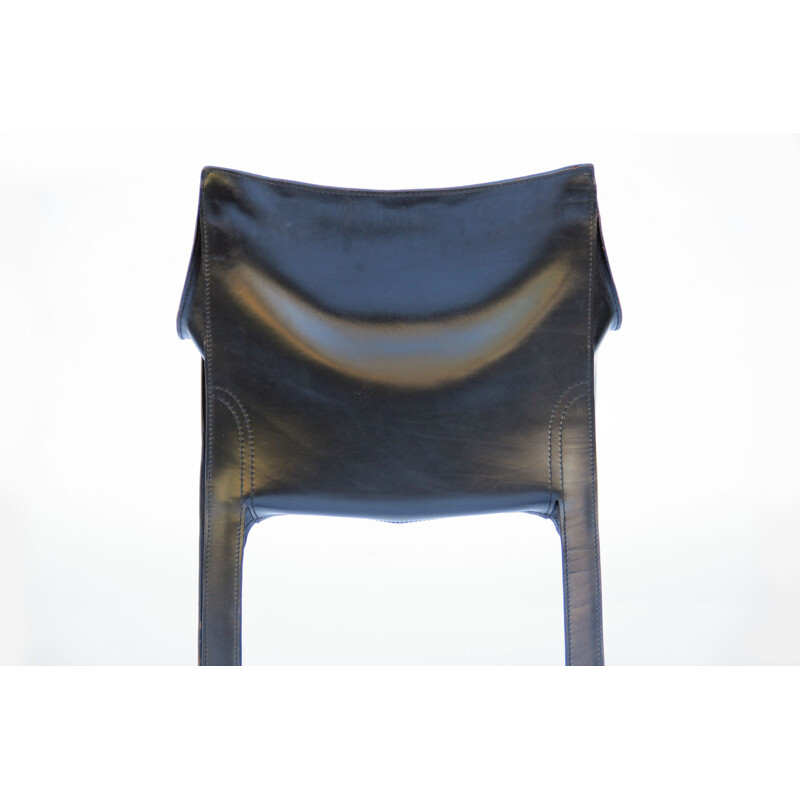 Sillón de época Cab 413 en cuero negro de Mario Bellini, 1970