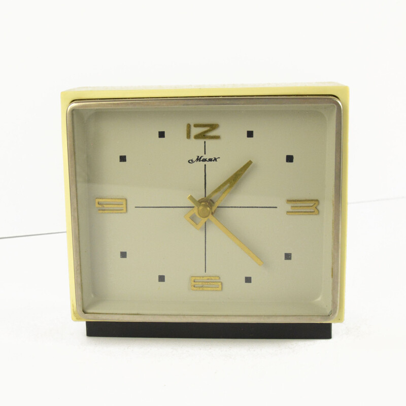 Horloge de cheminée vintage moderniste de Majak, Russie 1960