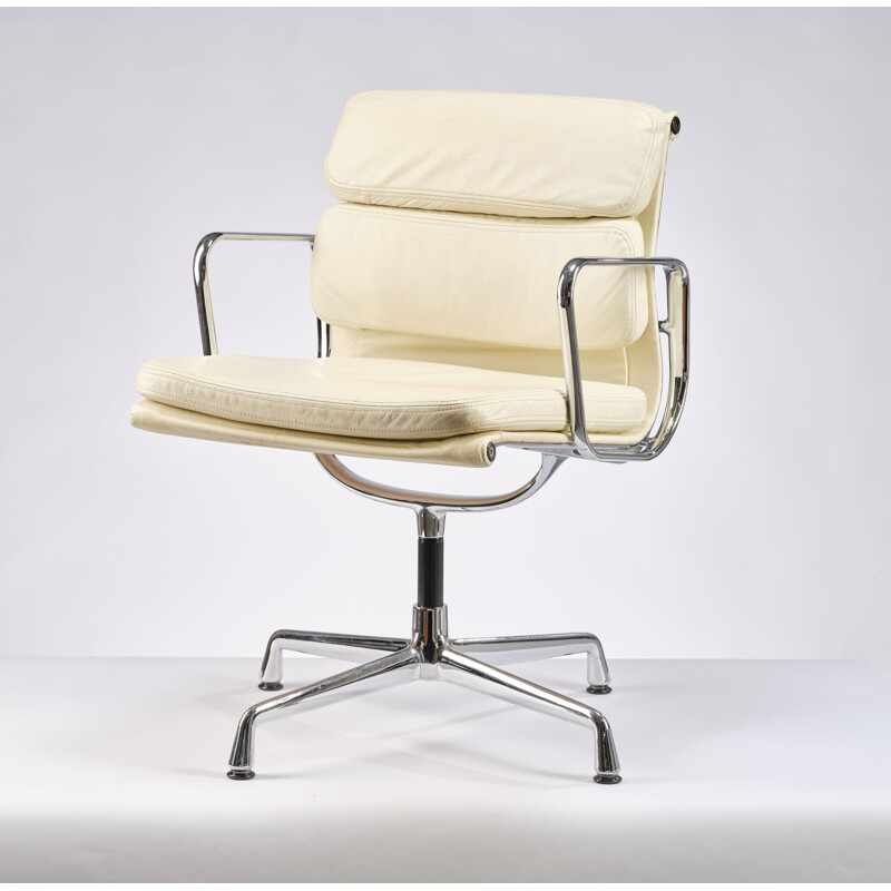 Vintage Ea208 Soft Pad Management armchair in cream leather by Charles & Ray Eames for Vitra, 1990s