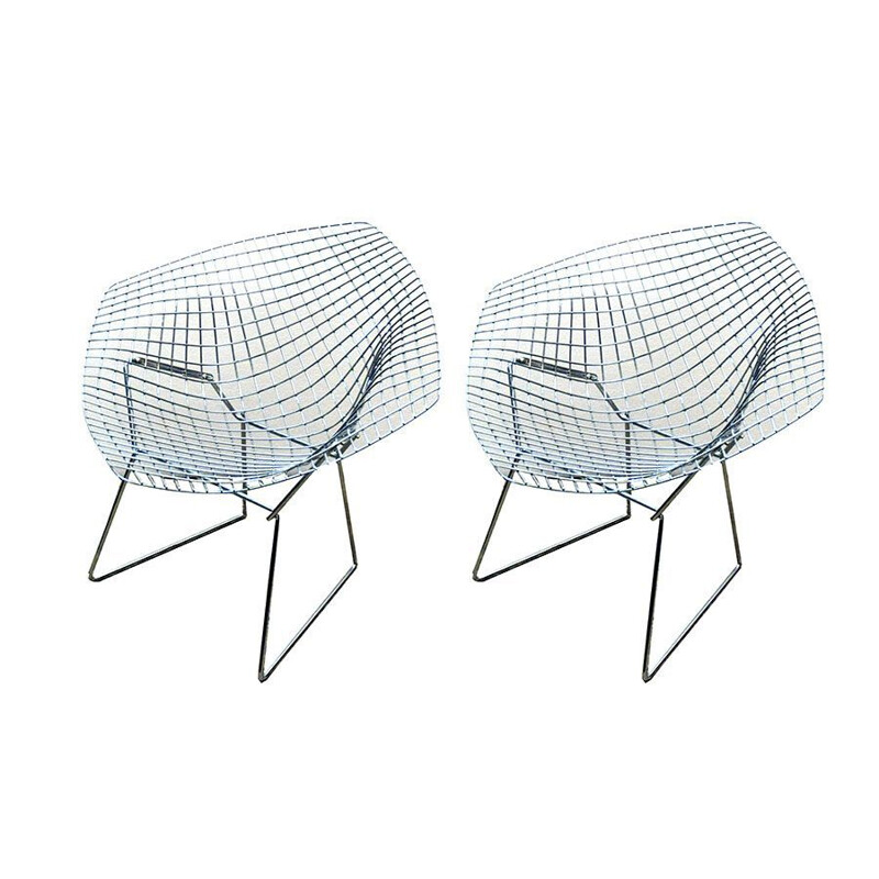 Pair of vintage Diamond armchairs by Harry Bertoia for Knoll