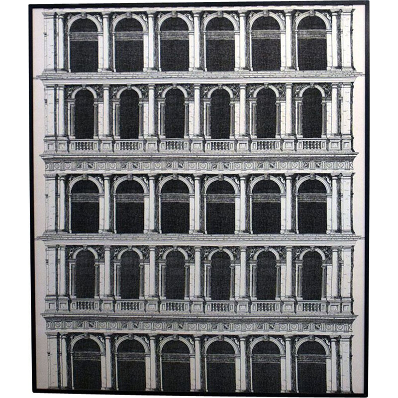 Vintage wall panel Architetture in silk by Piero Fornasetti for Seterie di Como, 1980s