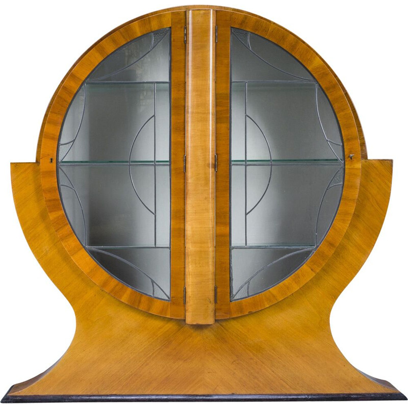 English Art Deco vintage circular display cabinet in Walnut, 1930s