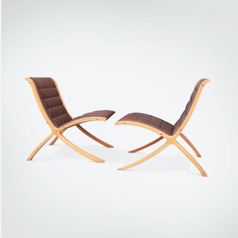 Pair of vintage beechwood armchairs by Peter Hvidt and Orla Mølgaard-Nielsen for Fritz Hansen, Denmark 1980