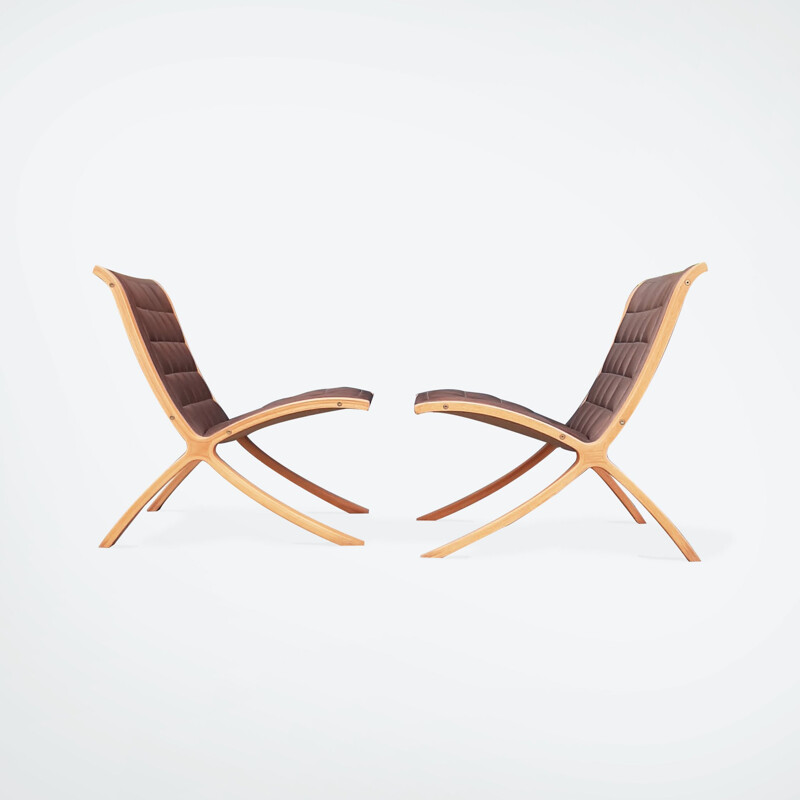 Pair of vintage beechwood armchairs by Peter Hvidt and Orla Mølgaard-Nielsen for Fritz Hansen, Denmark 1980