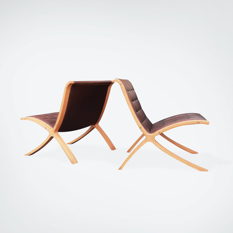 Pareja de sillones vintage de haya de Peter Hvidt y Orla Mølgaard-Nielsen para Fritz Hansen, Dinamarca 1980