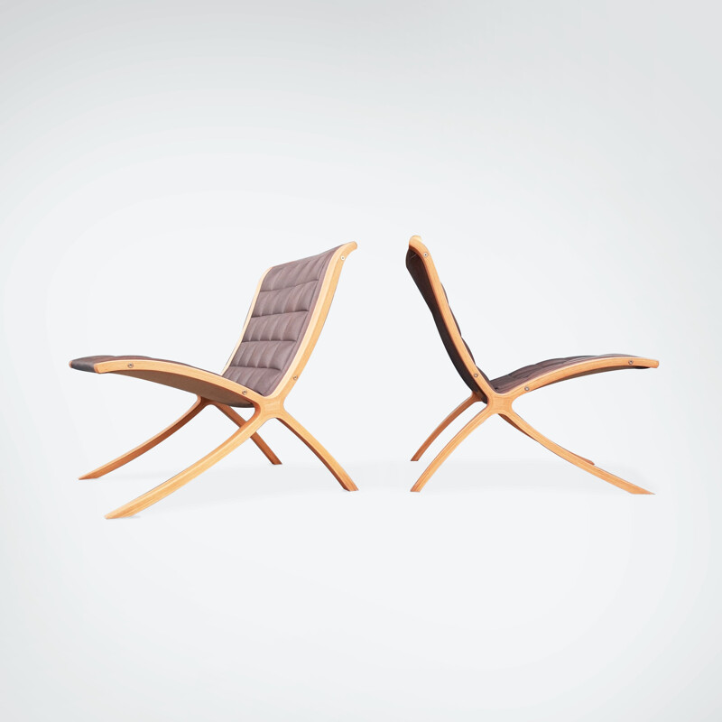 Pair of vintage beechwood armchairs by Peter Hvidt and Orla Mølgaard-Nielsen for Fritz Hansen, Denmark 1980