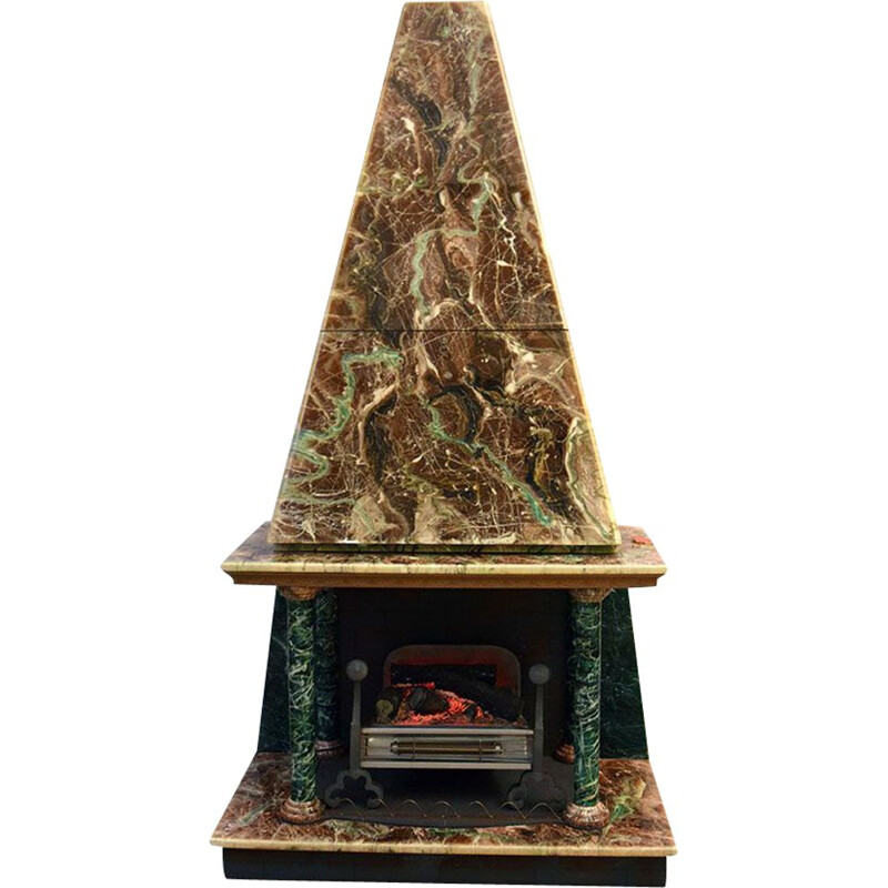 Vintage-Kamin mit Barmöbel aus Kunstmarmor, Italien 1950