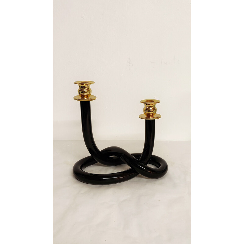 Vintage "Dorothy Thorpe" candlestick in black lucite, USA 1960s