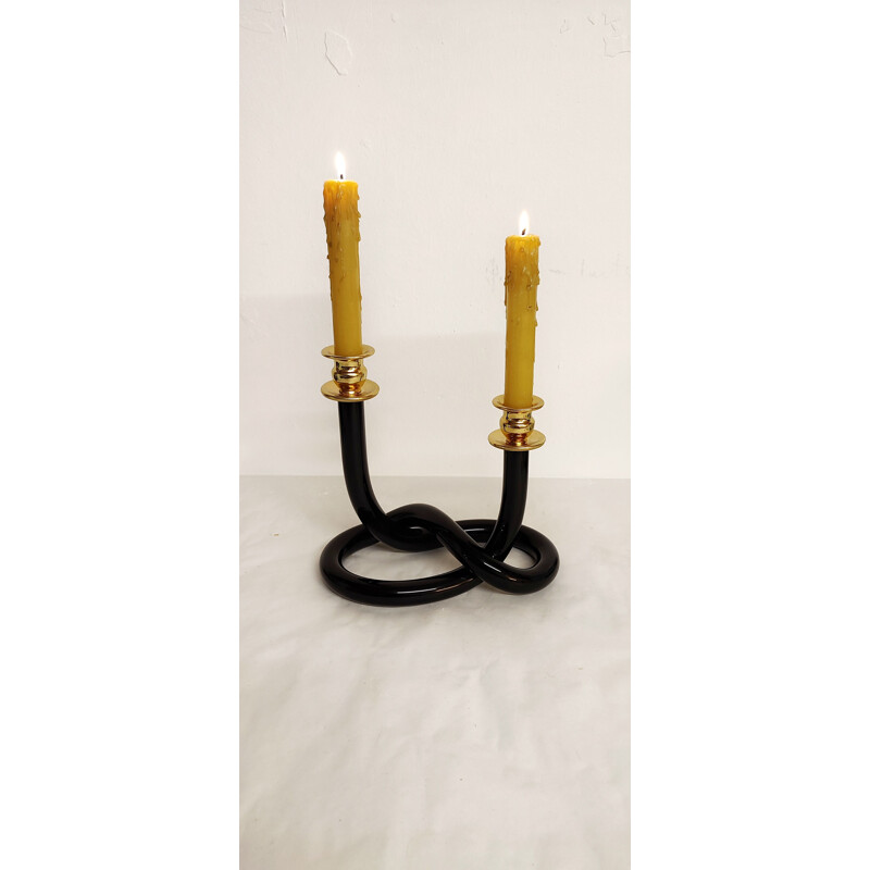 Vintage "Dorothy Thorpe" candlestick in black lucite, USA 1960s
