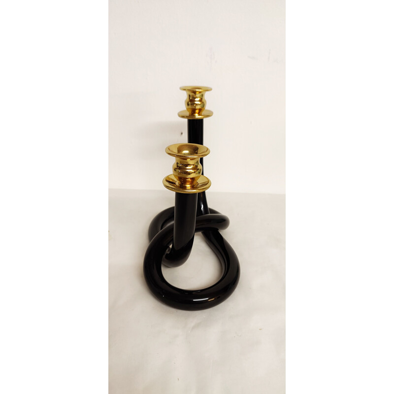 Vintage "Dorothy Thorpe" candlestick in black lucite, USA 1960s