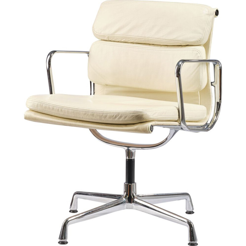 Vintage Ea208 Soft Pad Management armchair in cream leather by Charles & Ray Eames for Vitra, 1990s