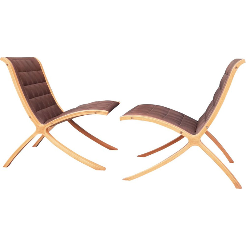 Pair of vintage beechwood armchairs by Peter Hvidt and Orla Mølgaard-Nielsen for Fritz Hansen, Denmark 1980