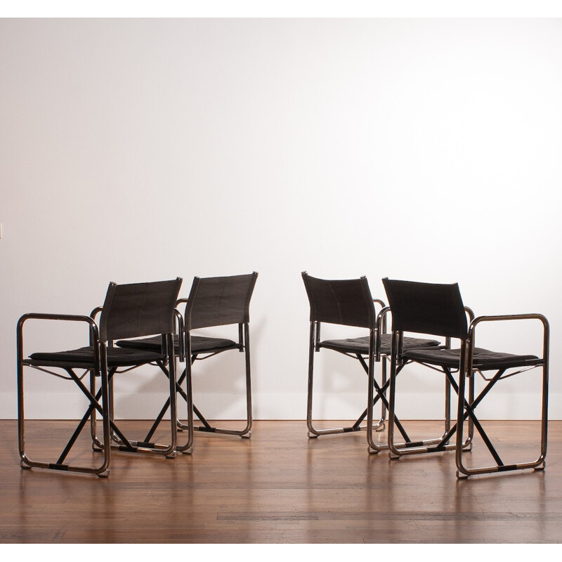 Set of 4 black folding chairs, Börge LINDAU & Bo LINDERCRANTZ - 1970s