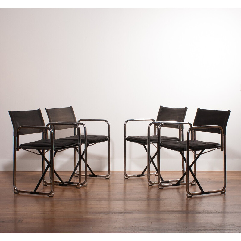 Set of 4 black folding chairs, Börge LINDAU & Bo LINDERCRANTZ - 1970s