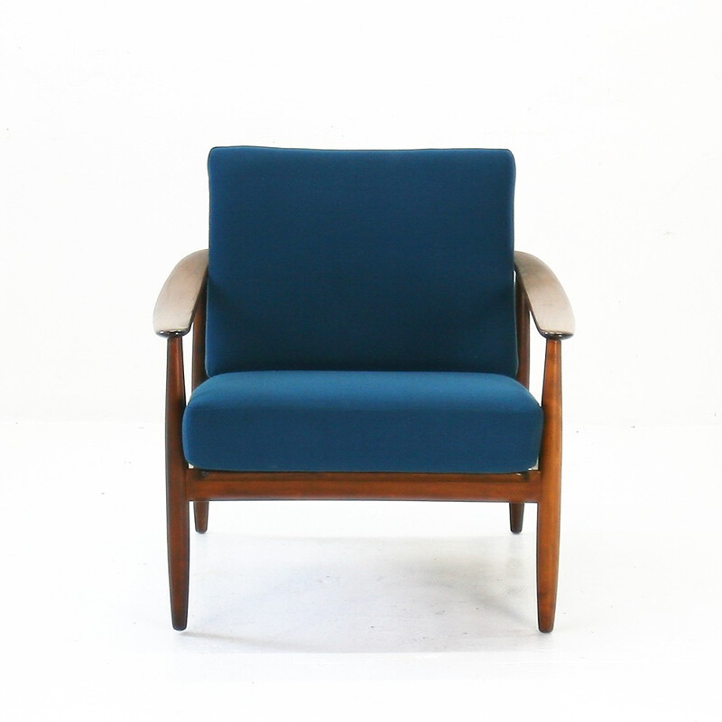 Mid-Centry modern easy chair in walnut and fabric - 1960s