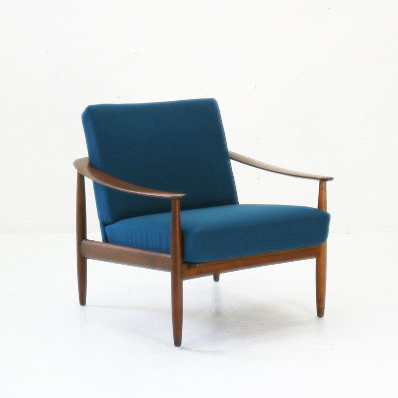 Mid-Centry modern easy chair in walnut and fabric - 1960s