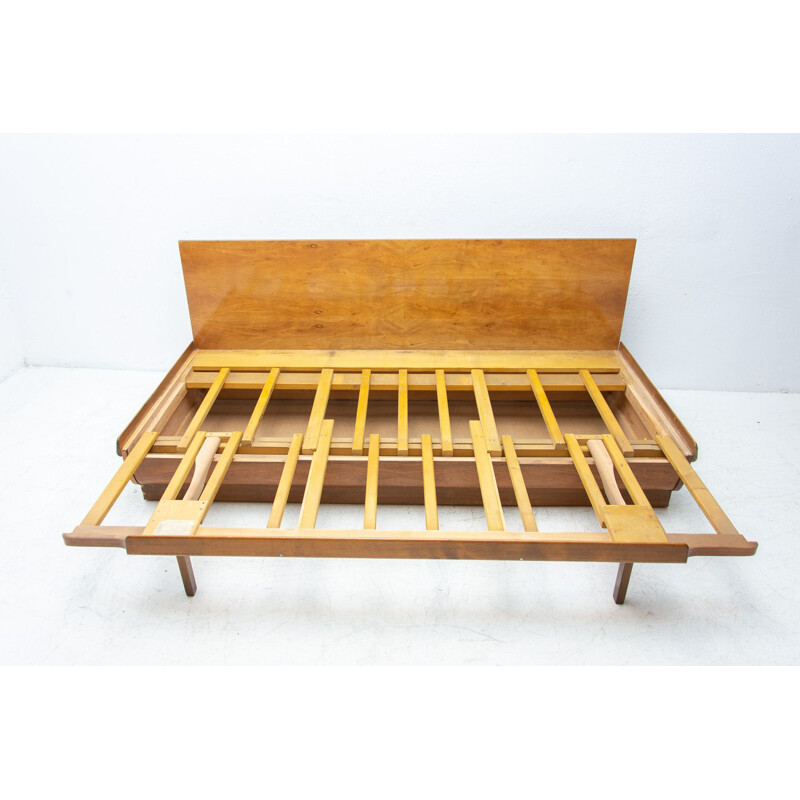 Mid century sofabed in walnut by Jindrich Halabala for Up Zavody, Czechoslovakia 1950s