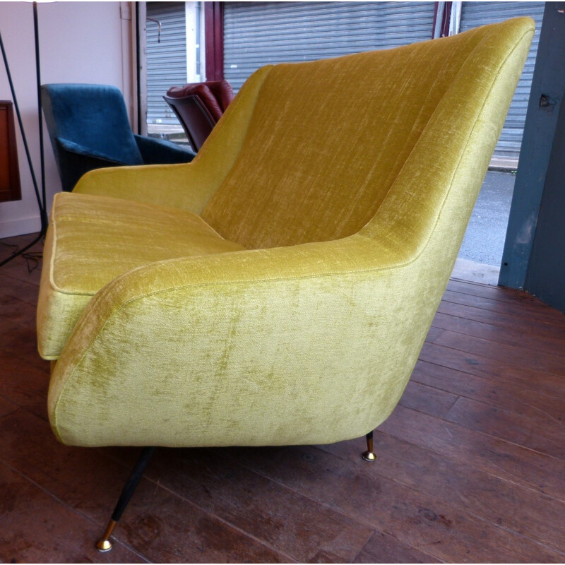 Yellow velvet Italian sofa - 1950s