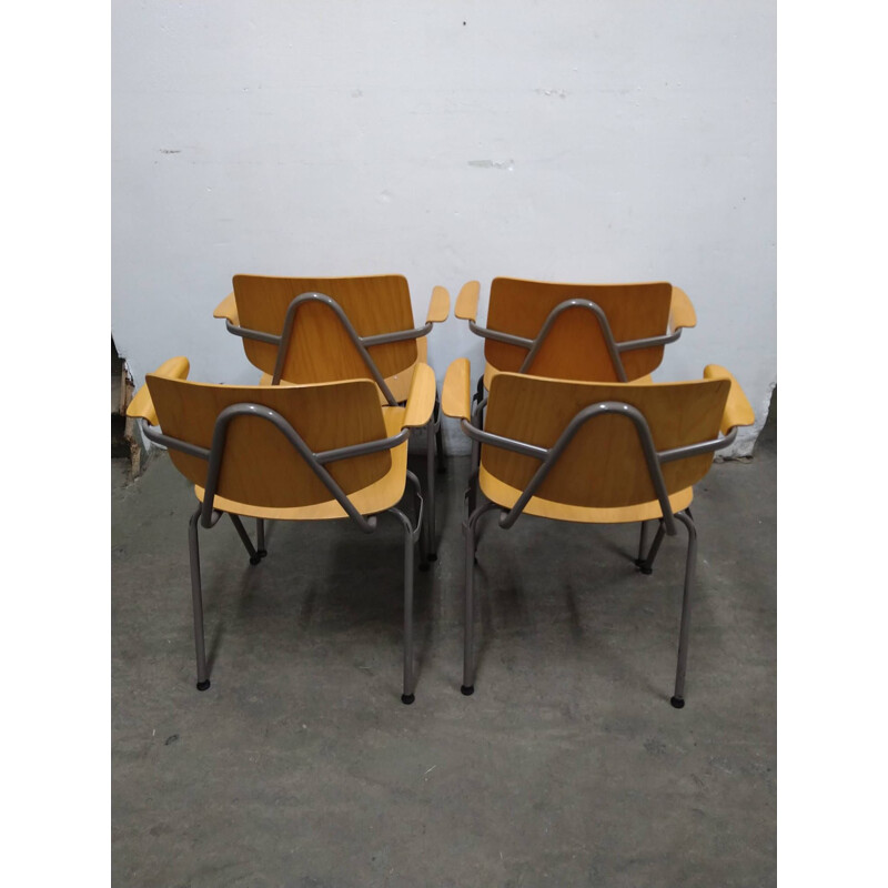 Set of 4 vintage chairs with armrests by Kho Liang Le for Car Katwijk