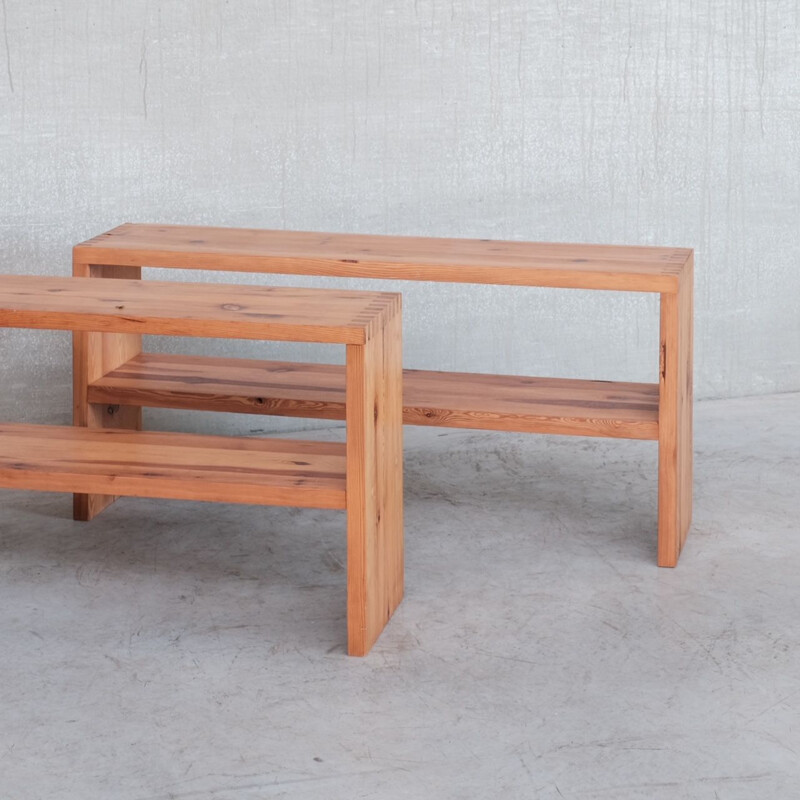 Pair of mid-century pine consoles by Ate Van Apeldoorn, Holland 1970s