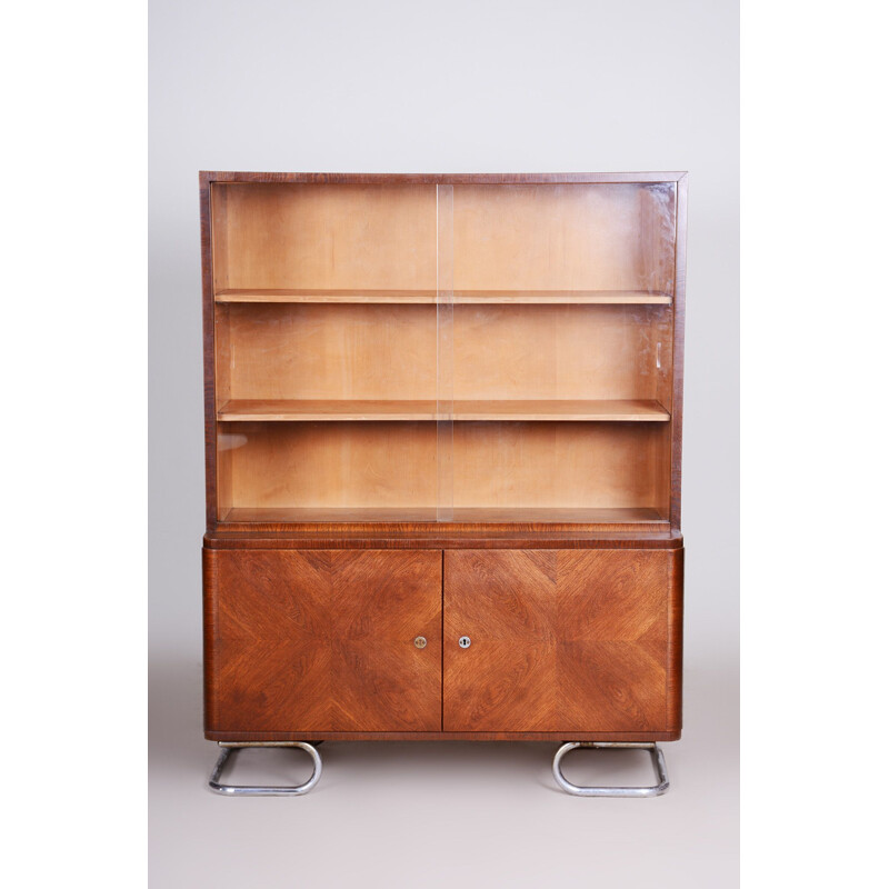 Vintage art deco oak and steel bookcase from Vichr a Spol, Czech 1930