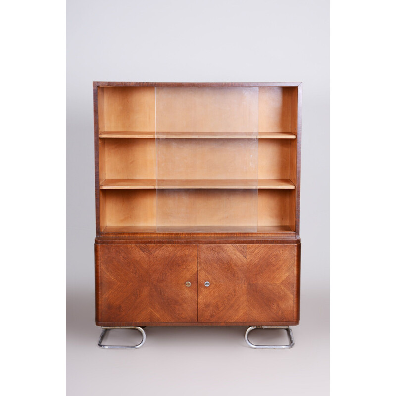 Vintage art deco oak and steel bookcase from Vichr a Spol, Czech 1930