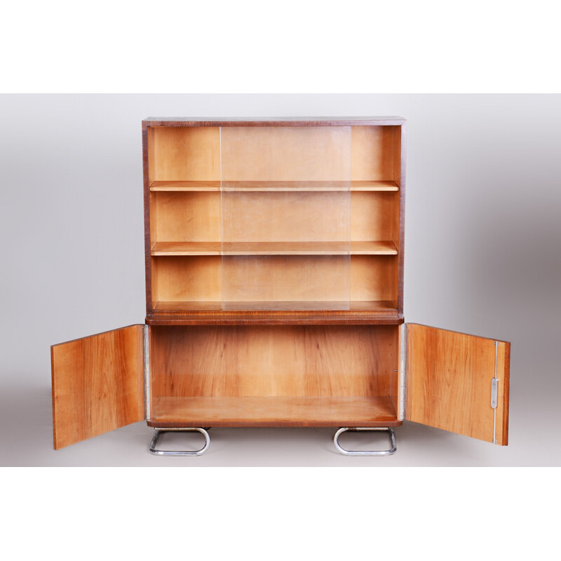 Vintage art deco oak and steel bookcase from Vichr a Spol, Czech 1930