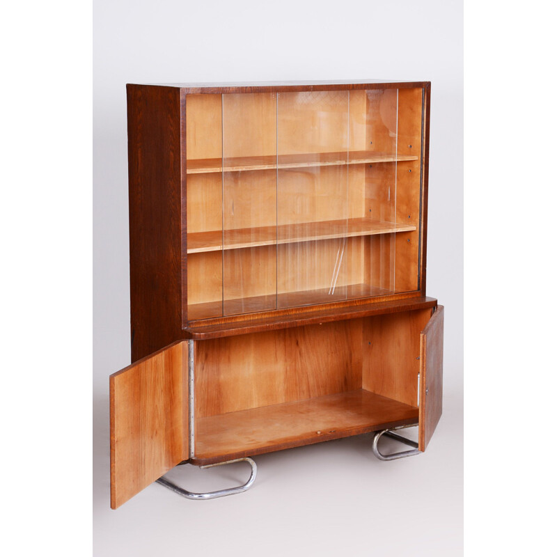 Vintage art deco oak and steel bookcase from Vichr a Spol, Czech 1930