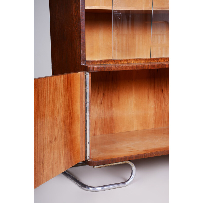 Vintage art deco oak and steel bookcase from Vichr a Spol, Czech 1930