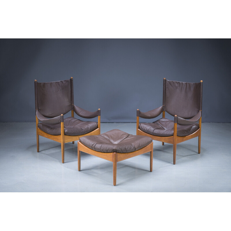 Mid-century Danish oakwood and leather living room set by Kristian Vedel, 1960s