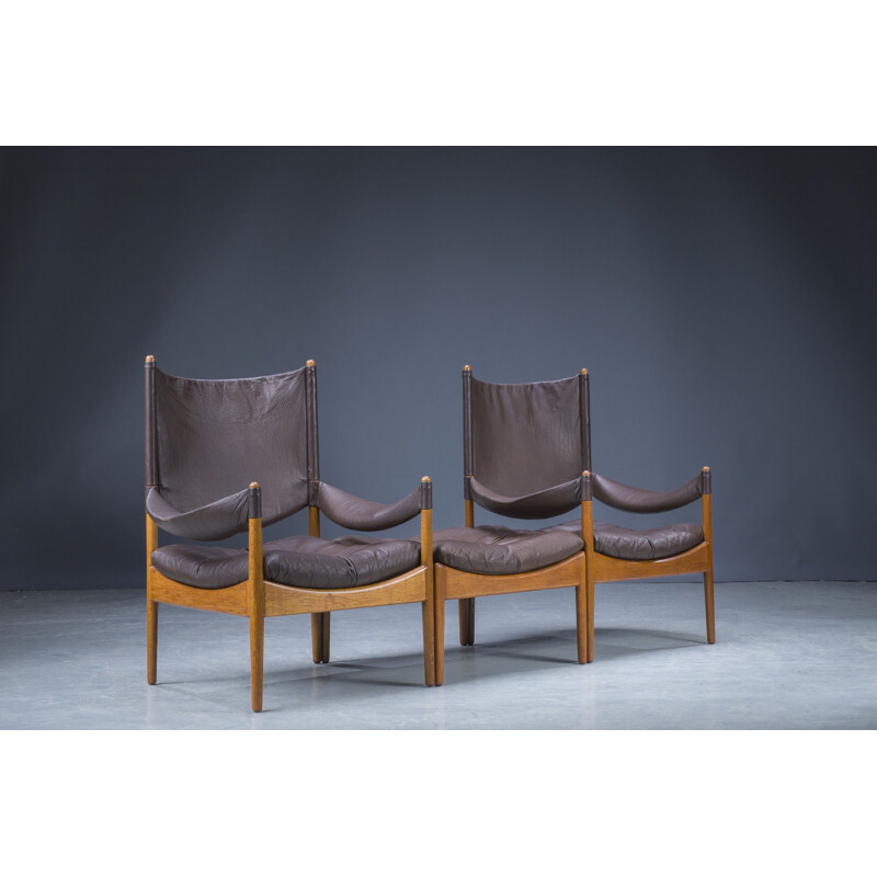 Mid-century Danish oakwood and leather living room set by Kristian Vedel, 1960s