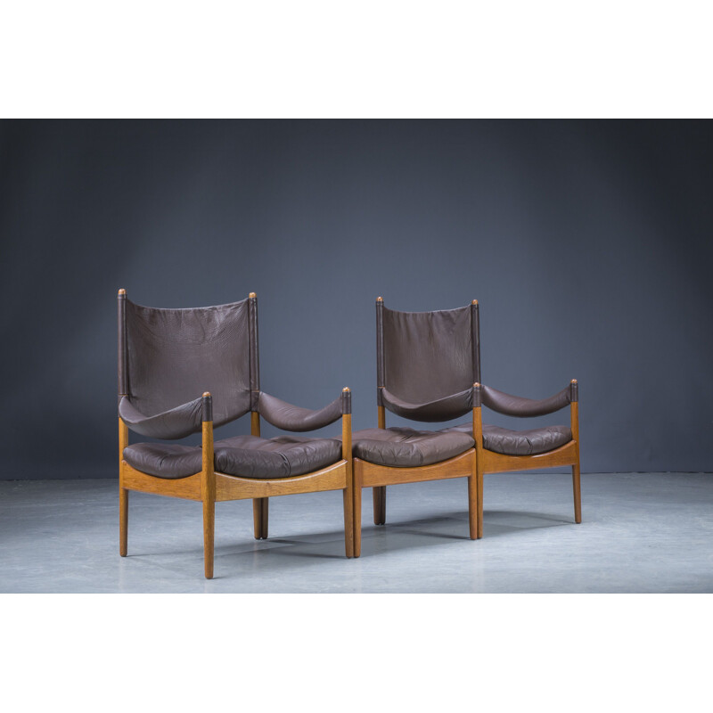 Vintage Danish living room set in oak and leather by Kristian Vedel, 1960