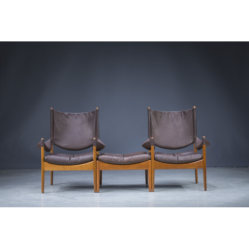 Mid-century Danish oakwood and leather living room set by Kristian Vedel, 1960s