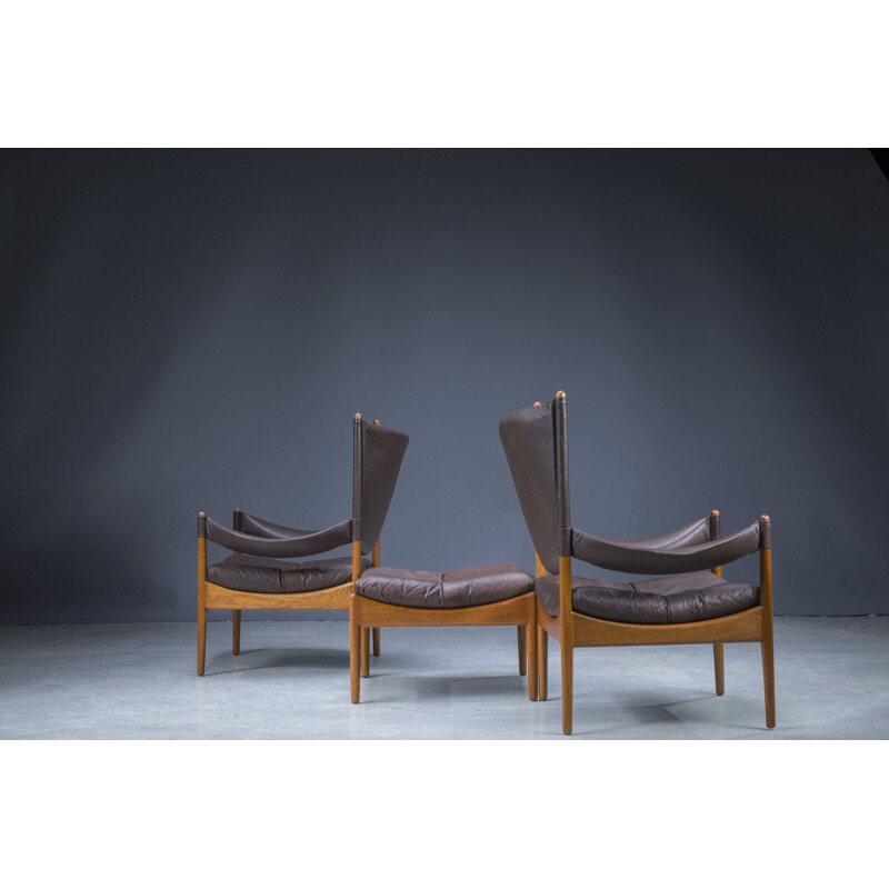 Mid-century Danish oakwood and leather living room set by Kristian Vedel, 1960s