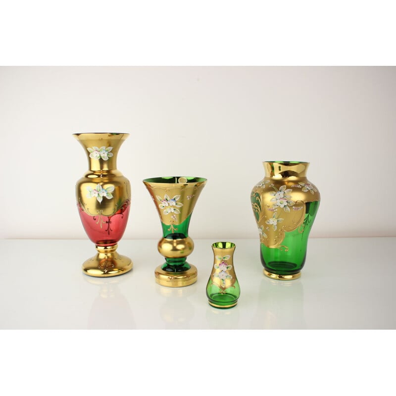 Vintage bohemian gold glass vase, Czech 1950