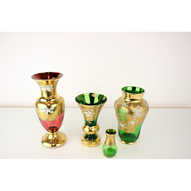 Vintage bohemian gold glass vase, Czech 1950