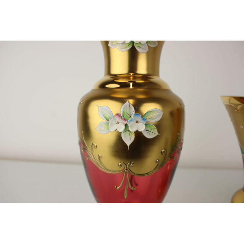 Vintage bohemian gold glass vase, Czech 1950