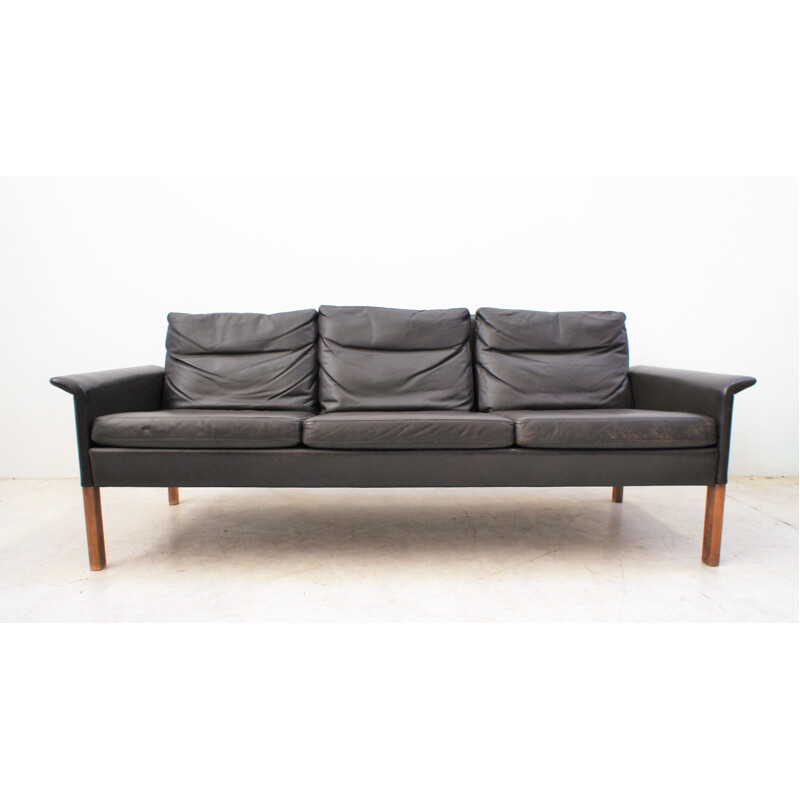 Scandinavian vintage sofa in dark brown leather by Hans Olsen for Christian Sorensen, Denmark 1962