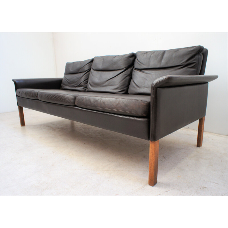Scandinavian vintage sofa in dark brown leather by Hans Olsen for Christian Sorensen, Denmark 1962