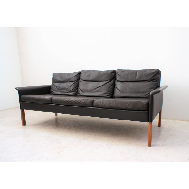 Scandinavian vintage sofa in dark brown leather by Hans Olsen for Christian Sorensen, Denmark 1962