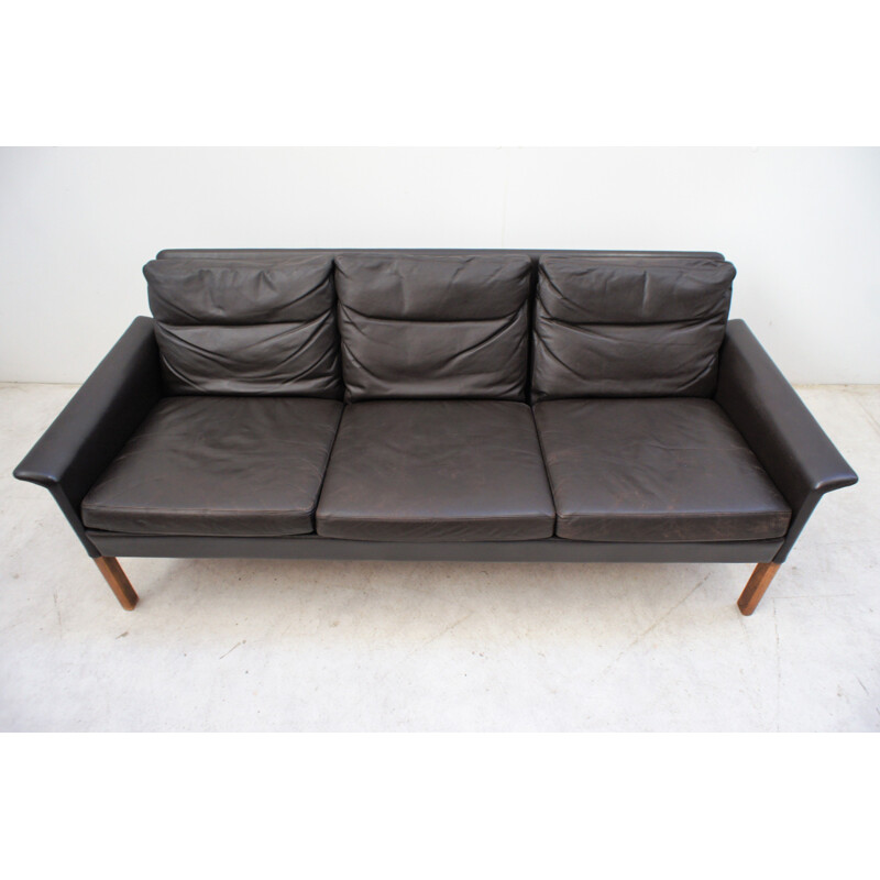 Scandinavian vintage sofa in dark brown leather by Hans Olsen for Christian Sorensen, Denmark 1962