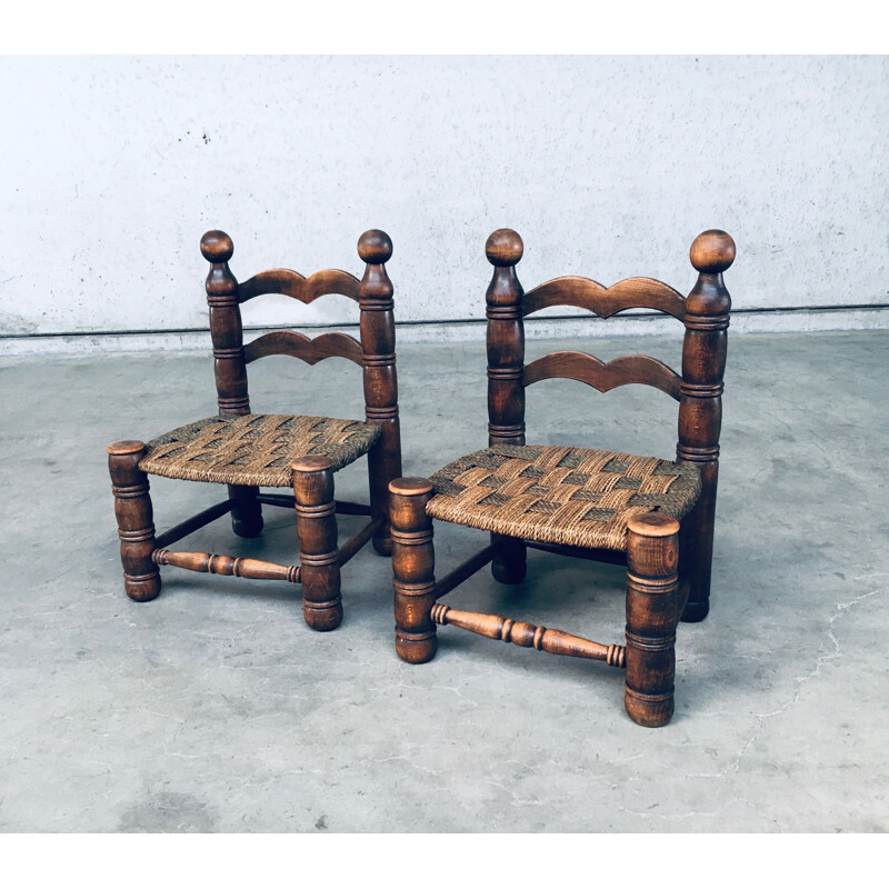 Paire de chaises basses vintage en jonc par Charles Dudouyt, France 1950