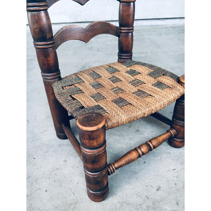 Paar vintage lage stoelen in biezen van Charles Dudouyt, Frankrijk 1950