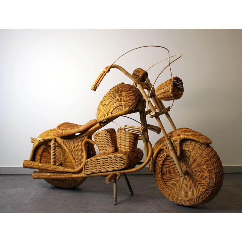 Vintage Harley Davidson motorcycle in rattan by Tom Dixon, 1990