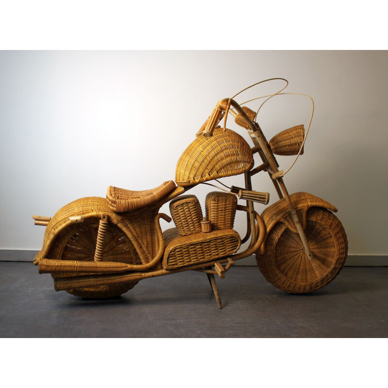 Vintage Harley Davidson motorcycle in rattan by Tom Dixon, 1990