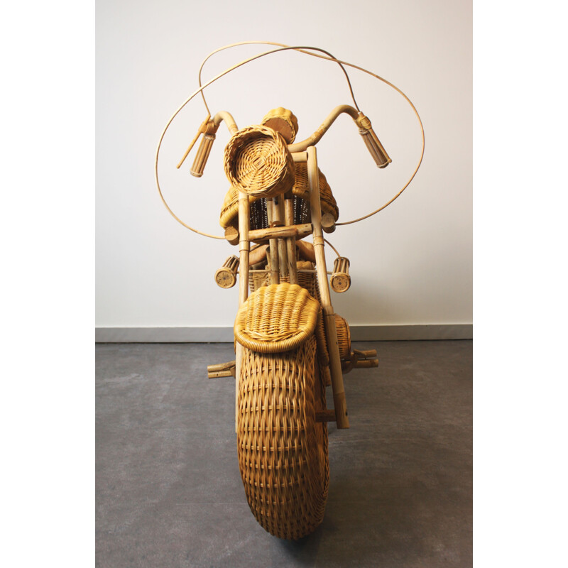 Vintage Harley Davidson motorcycle in rattan by Tom Dixon, 1990