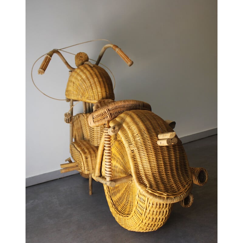 Vintage Harley Davidson motorcycle in rattan by Tom Dixon, 1990