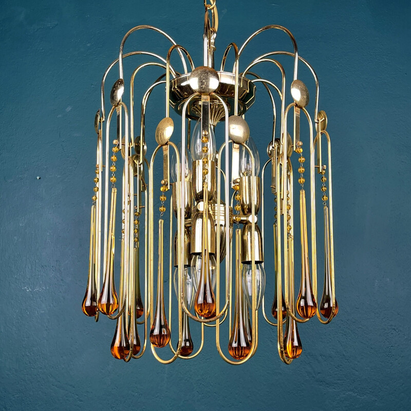 Vintage murano glass drop chandelier by Paolo Venini, Italy 1960