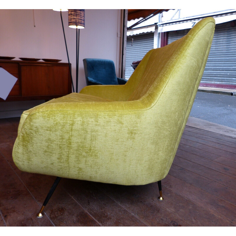 Yellow velvet Italian sofa - 1950s
