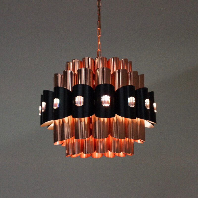 Danish Coronell Elektro hanging lamp in copper and metal, Werner SCHOU - 1970s